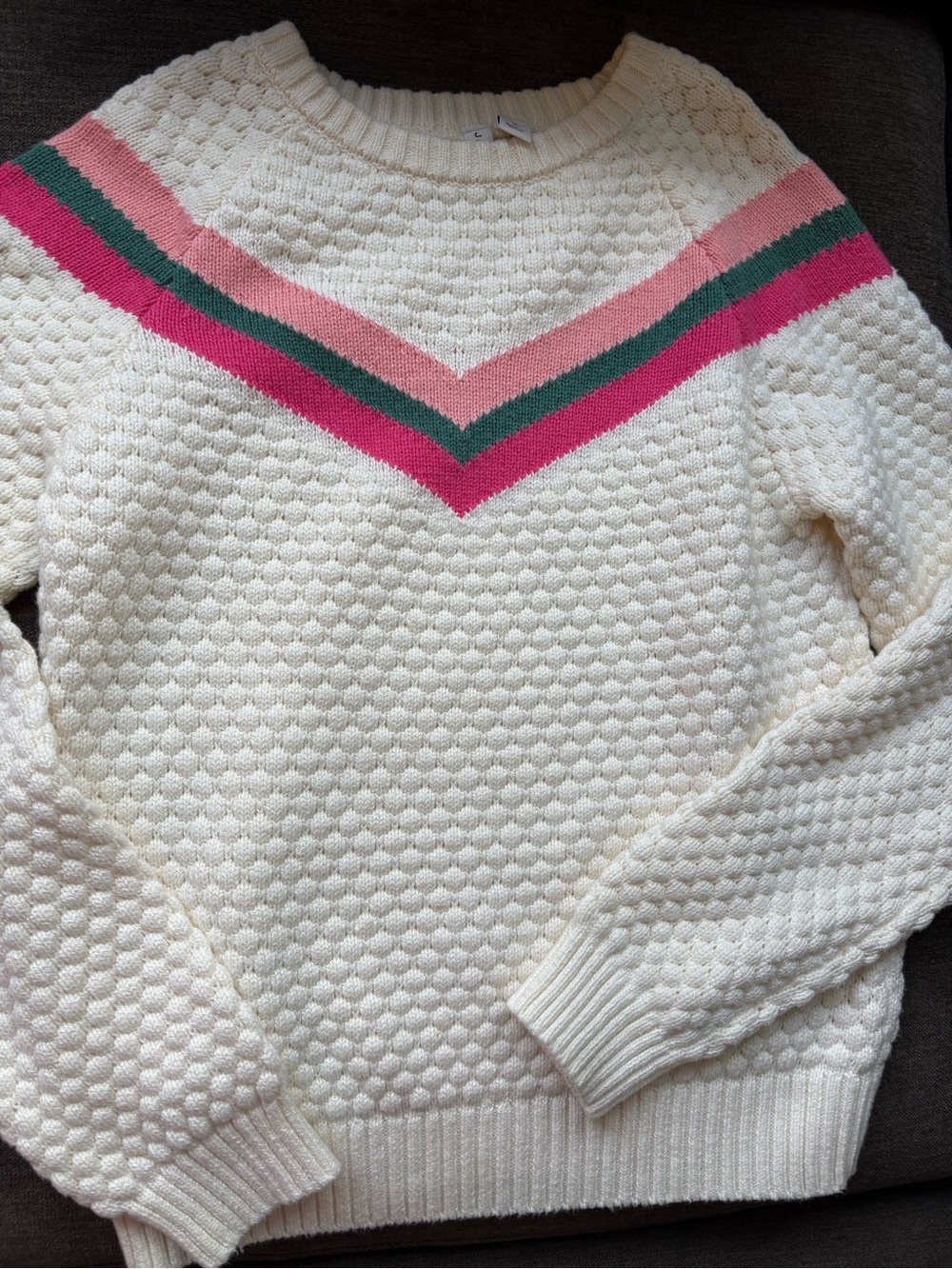 Janie and Jack Cream Sweater with Pink and Green Chevron